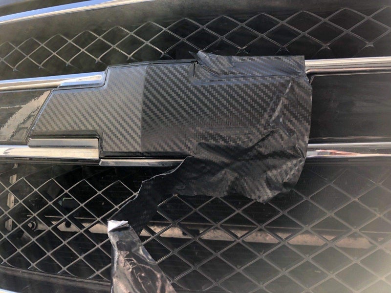 LZLRUN Compatible with Bowtie Logo Wrap Stickers Cut-Your-Own Emblem Overlay DIY Decals for Chevy (11.8 Inch x 4 Inch) (Black Carbon Fiber) - Image 2